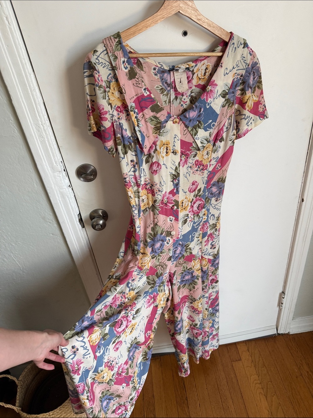 Vintage Floral Button-Front Jumpsuit Romper
